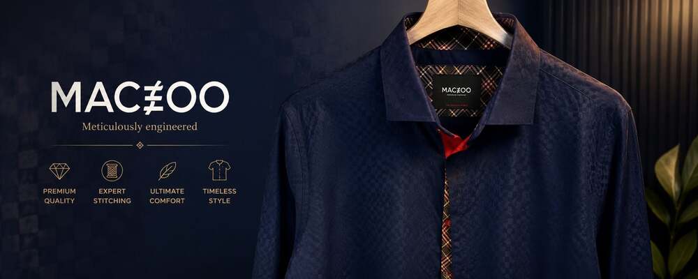 Maceoo Einstein C-401 Mini Panam Square Navy Men’s Dress Shirt 39R Textured